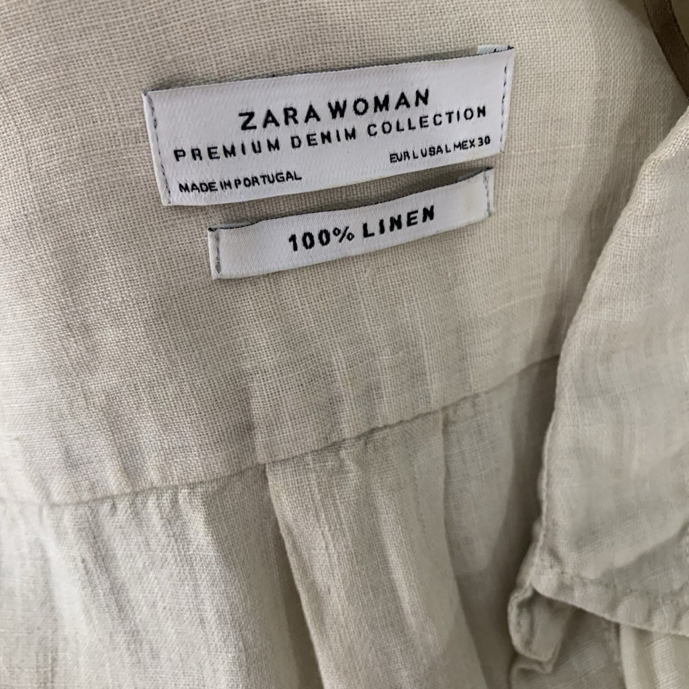 Zara 100% Linen Women's Size Large Long Sleeve Shirt Blouse Beige - Picture 5 of 5